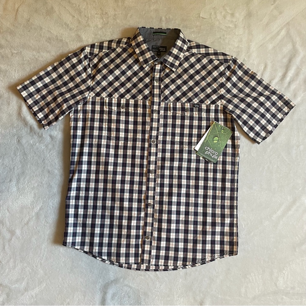 Chlorophylle Sz L Casual Button Down Clivia Shirt Short Sleeve Pockets NWT